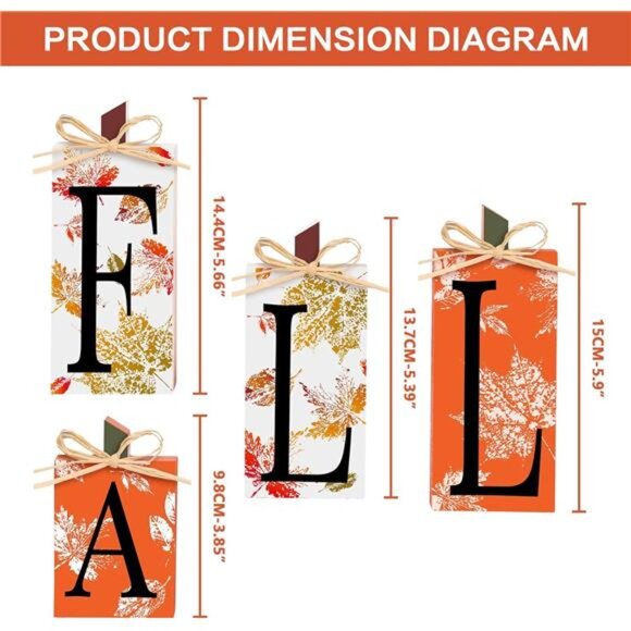 Fall Decor, 4 PCS Autumn Wood‎ Sign Set - Farmhouse Thanksgiving Tabletop Decor - Picture 2 of 7